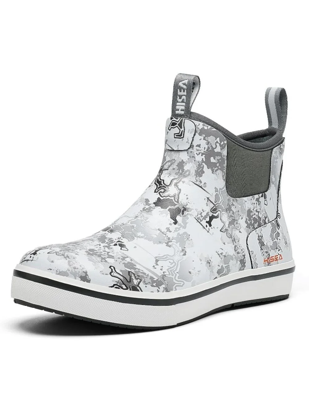 Men's Grey Camo Ankle Deck Waterproof Rubber Neoprene Fishing Non-Slip Rain Boot